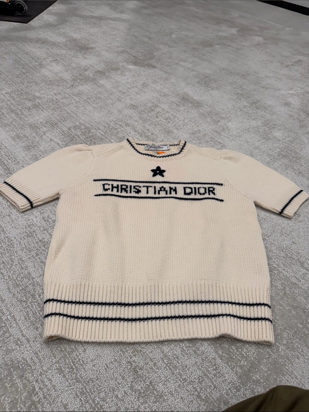 Dior Cream Crewneck Sweater with Navy Logo Trim